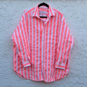 Frank & Eileen Vibrant Neon Pink Wide Striped Mackenzie Oversized Shirt